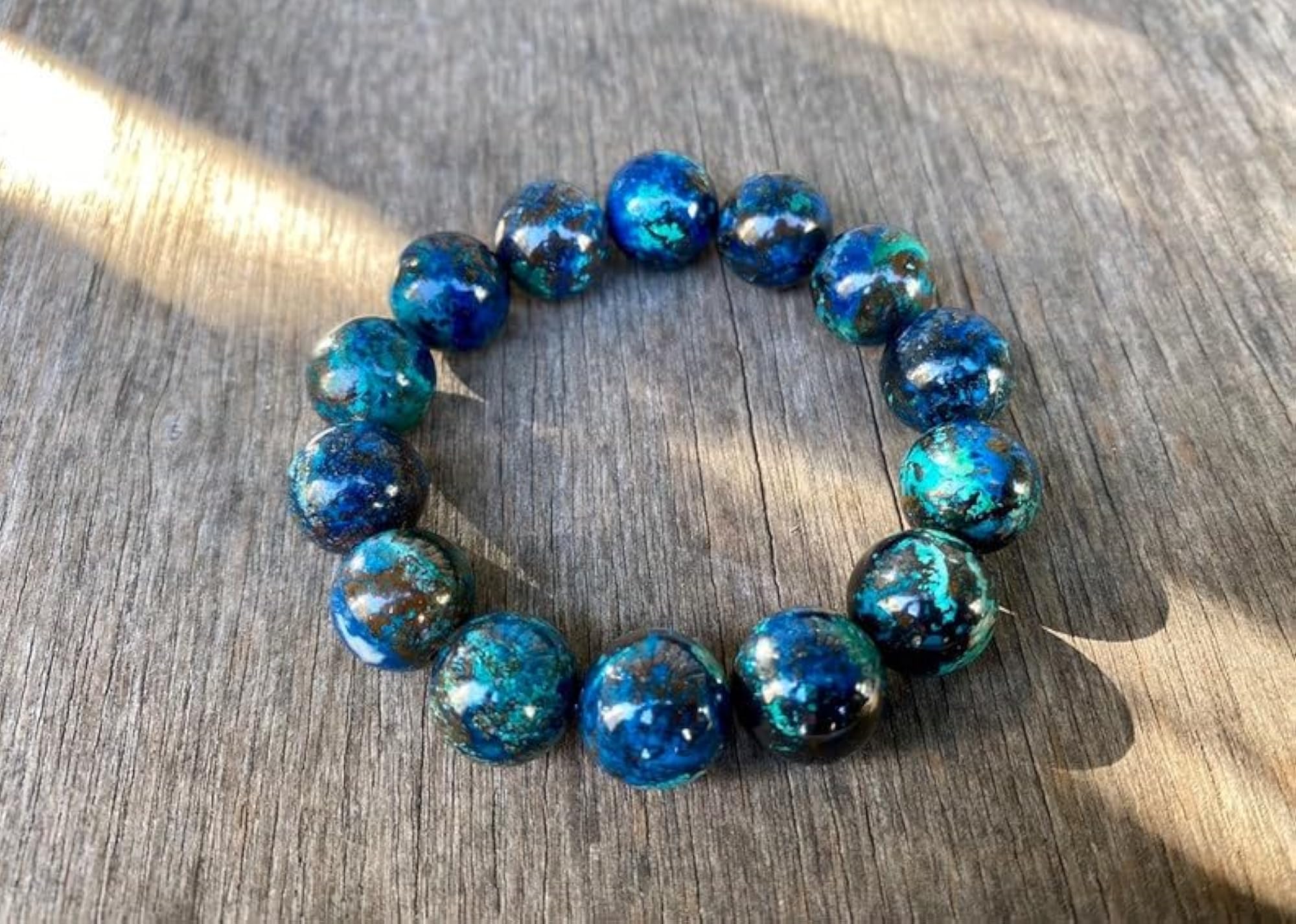 Natural Chrysocolla 16mm Round Beads Stretchable Bracelet
