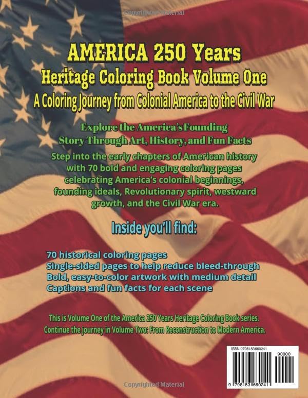 AMERICA 250 Years Heritage Coloring Book Volume One: From Colonial America to the Civil War image 3