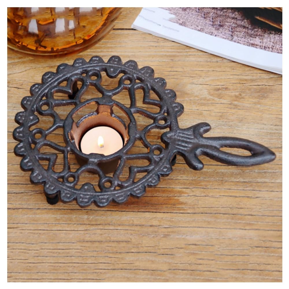 Singring Cast Iron Teapot Warmer, Dish Cups Heater, Teapot Warmer Stand with Tealight Candle Holders, Decorative Candle Holder Stands for Heat Food Coffee Milk or Tea (A-Round)