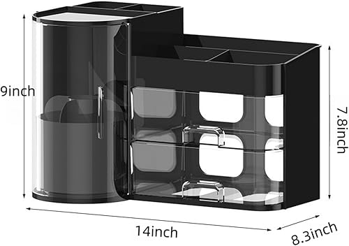 Miniatura 3 de Organizador de maquillaje con soporte giratorio para cepillos, organizador de cosméticos con cajones, organizador de cuidado de la piel para