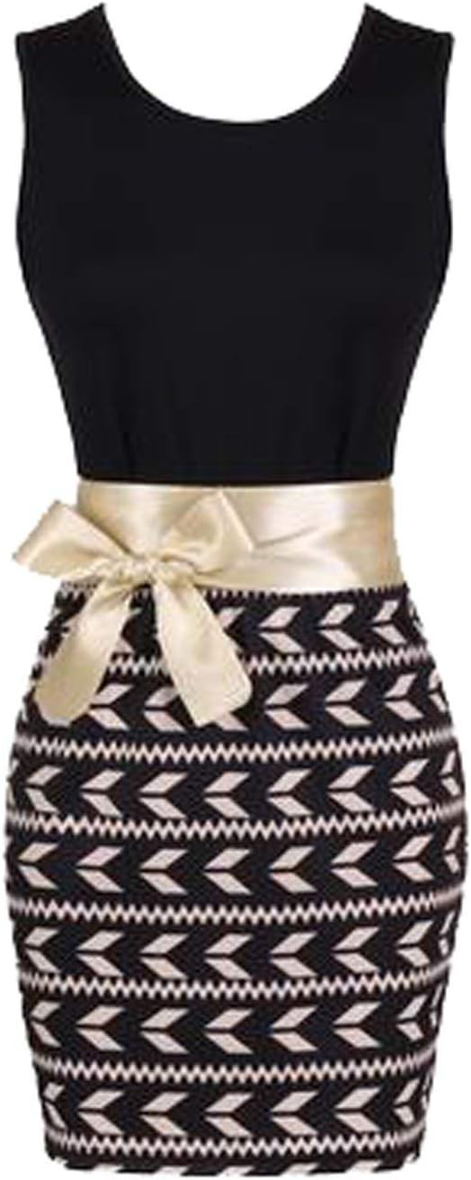 Agoodic Womens Slim Bowknot Stripe Bottoming Sex Dress m As picture