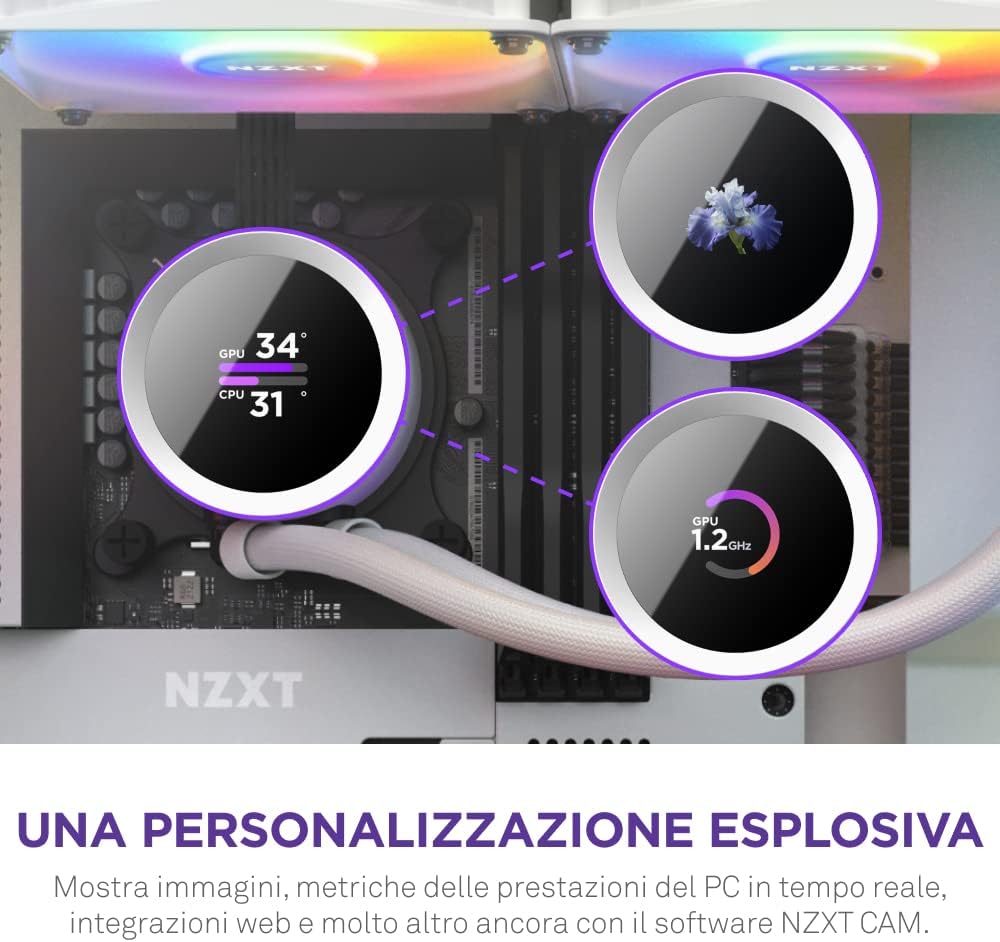 Kraken 240 RGB - RL-KR240-W1-240mm AIO CPU Liquid Cooler - Customizable 1.54" Square LCD Display for Images - Sistema di raffreddamento - Immagine 1