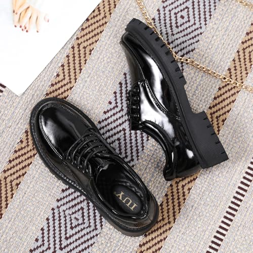 Image of Womens Black Oxford Work Shoes, Comfortable Lace-Up Casual Dress Footwear