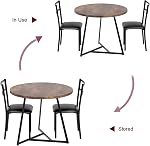 2-Person Dining Table Set, Space Saving Round Dining Table with Upholstered Chairs, Sturdy Steel Frame Compact Table for Small Spaces，Modern Small Apartment Dining Set, Retro Brown