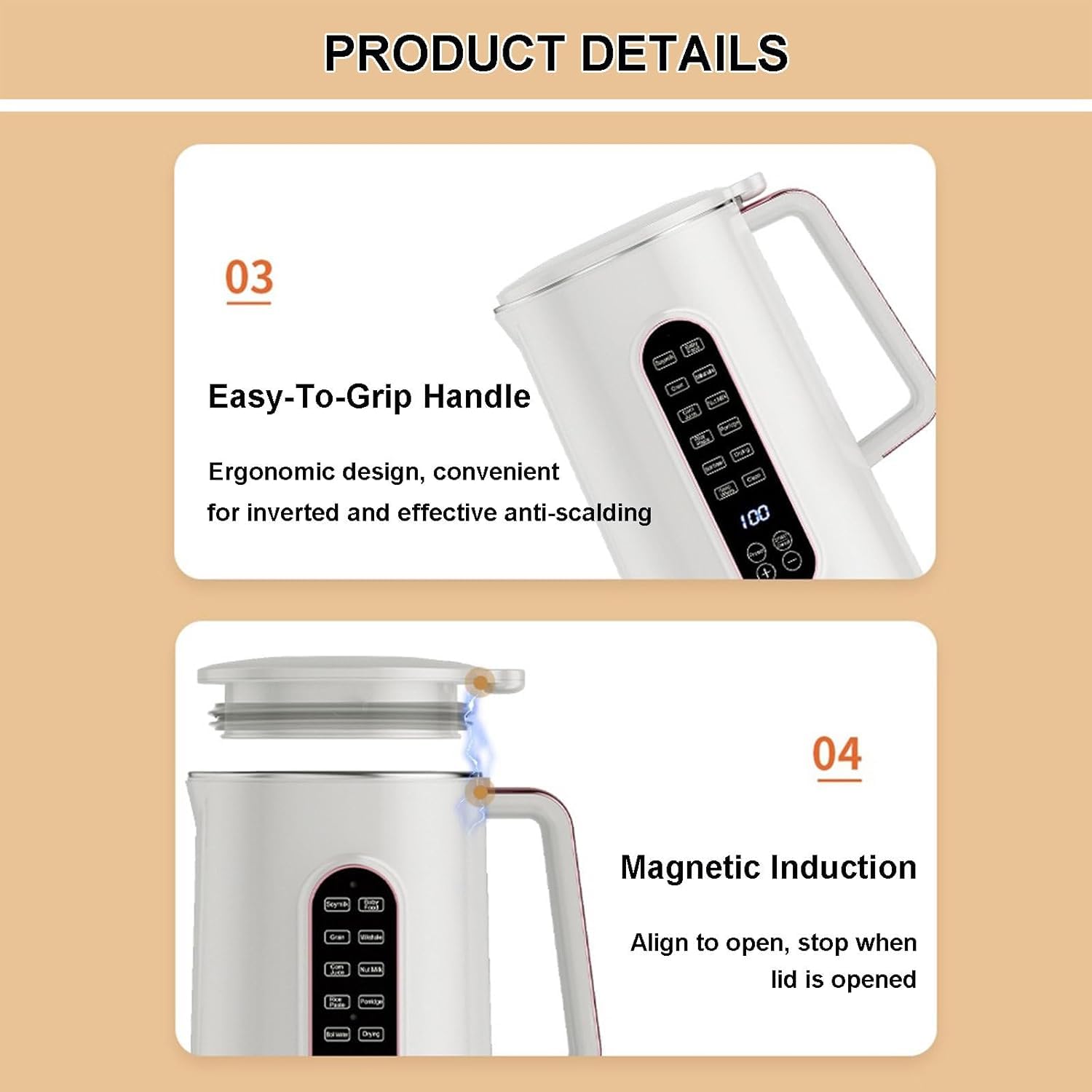 Espumador de leche, máquina de leche de soja de limpieza automática de 800 W, máquina de leche de frutos secos de 1,5 L, pantalla ultragrande, con pantalla LED, temporizador de 12 horas, lic