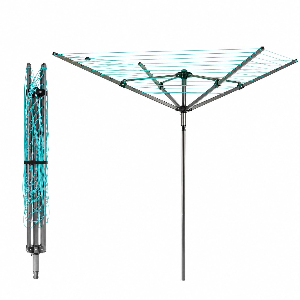 Daniel James Housewares Silver 50M Rotary Clothes Airer – 4 Arm Folding Washing Line With Ground Spike & Cover – Heavy Duty Outdoor Clothes Dryer For Garden, Bedding & Family Laundry