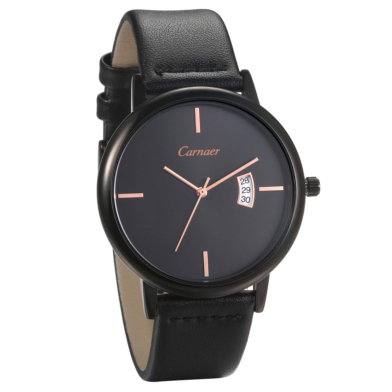 JewelryWe Reloj de pulsera para hombre Correa de cuero para mujer Fecha elección de color