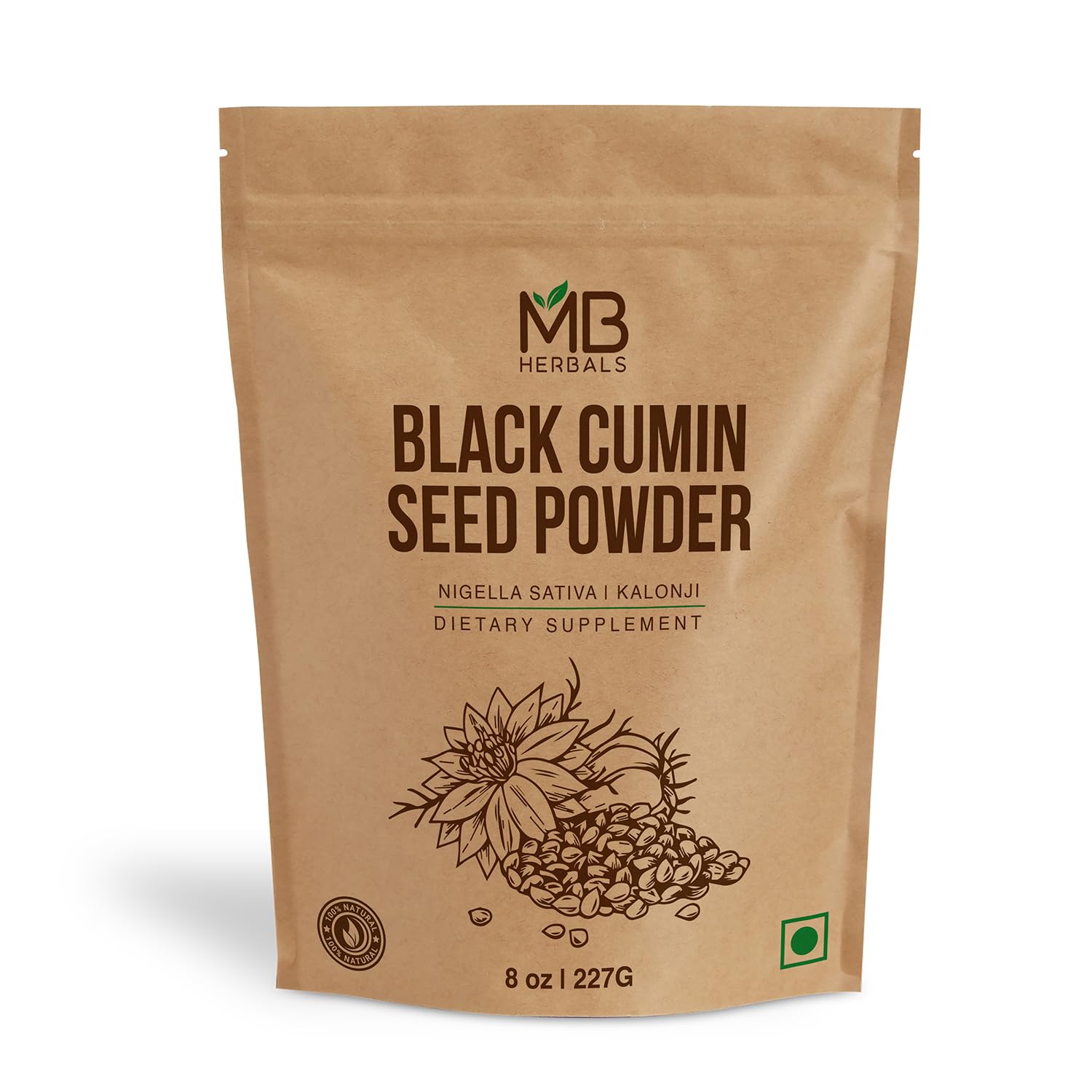 MB Herbals Black Cumin Seed Powder 227 Gram (8 oz) | Nigella sativa | Kalonji Seeds Powder | Black Seed | Non GMO | No Preservatives