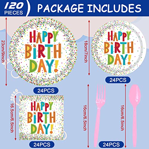 Teefity 120 Pcs Confetti Birthday Party Tableware Set, Party Table Colorful Decorations Supplies Include 7 Inch And 9 Inch Paper Plates, Napkins And Forks Spoons For 24 Guests #TOP1