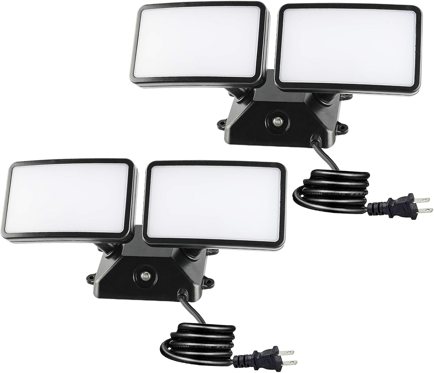 FAGUANGAO Dusk to Dawn LED Security Light,18W Plug in Flood Light Outdoor,5000k Daylight,1600lm, IP55 Waterproof,Adjustable 2 Heads Wall Light for Garage, Porch, Yard,2Pack Black