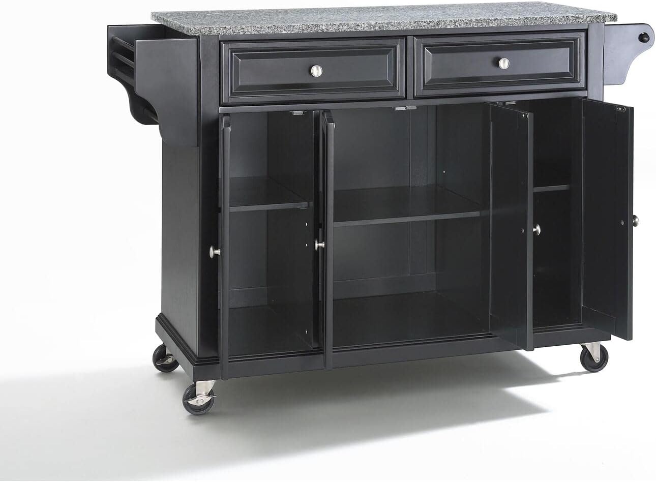 HomeStock Kitchen Cart with Stainless Steel Top & Shelves - Mobile Island Storage Black/Gray Granite Top