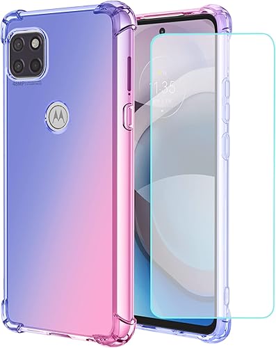 Funda para Moto One 5G Ace/Moto G 5G con protector de pantalla de vidrio templado, lindo degradado transparente delgado, a prueba de golpes, TPU