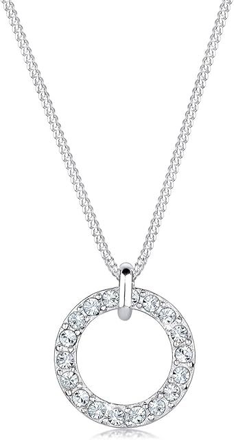 Elli Necklace Women Circle Pendant Cut Out with Crystals in 925 Sterling Silver