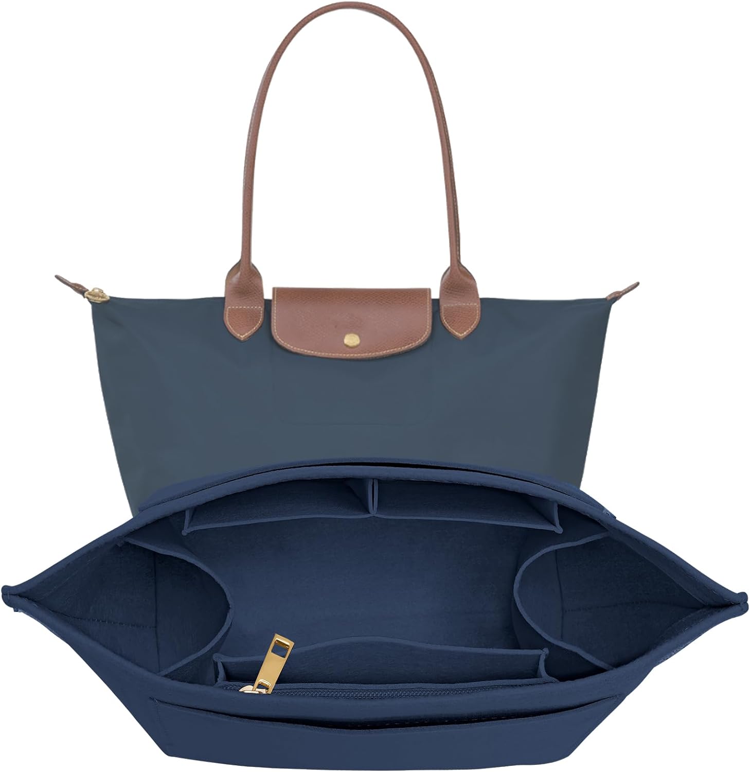 LOUKAYCCI Purse Organizer Insert for Longchamp Le Pliage L Handbag Insert Felt Long Champ Tote Bag Organizer Insert with Cup (DarkBlue, Large)