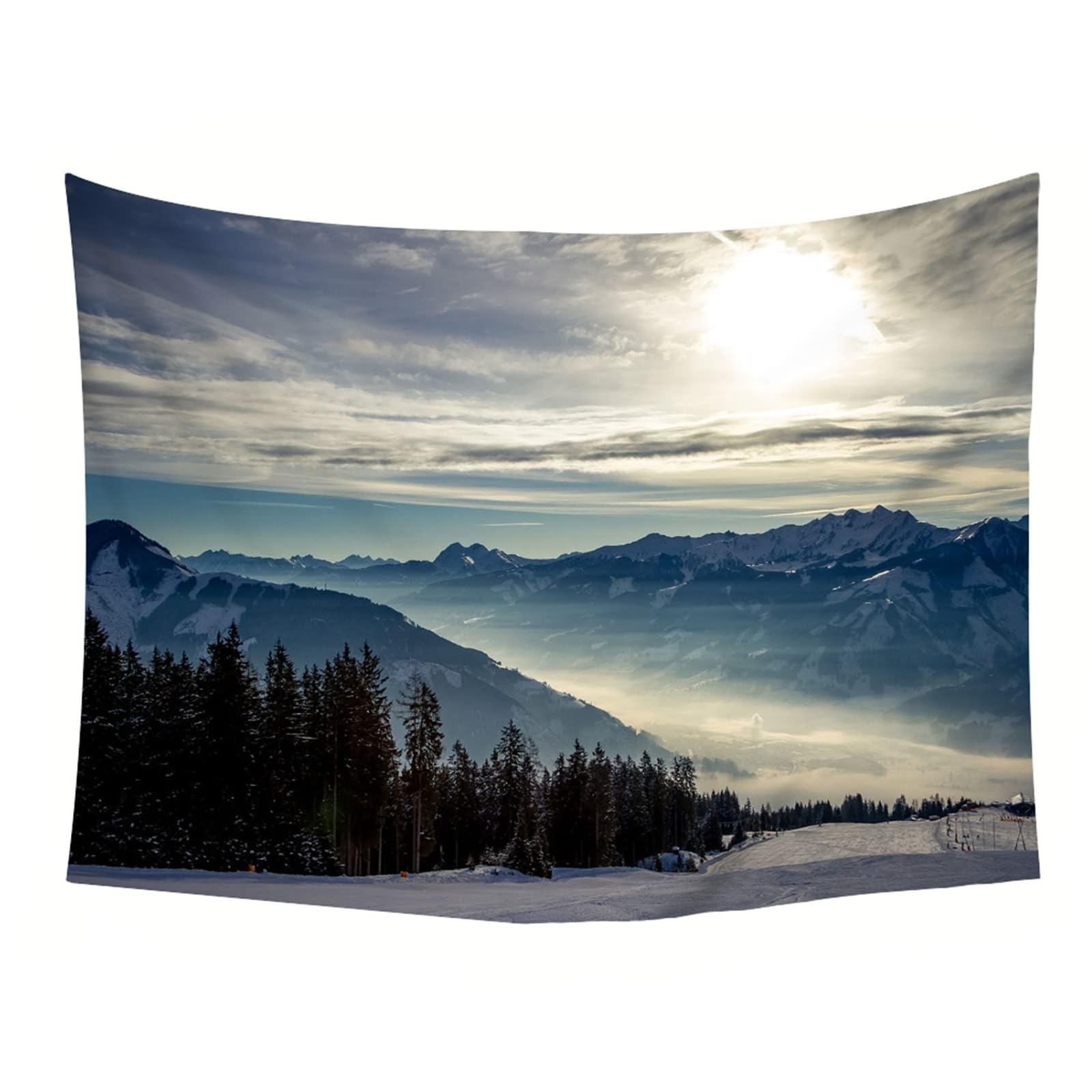 Dekoracja pokoju 3D szare dekoracje do sypialni śnieżna górska sceneria XXL mikrofibra szer. 137 cm x wys. 100 cm (350 x 256 cm)