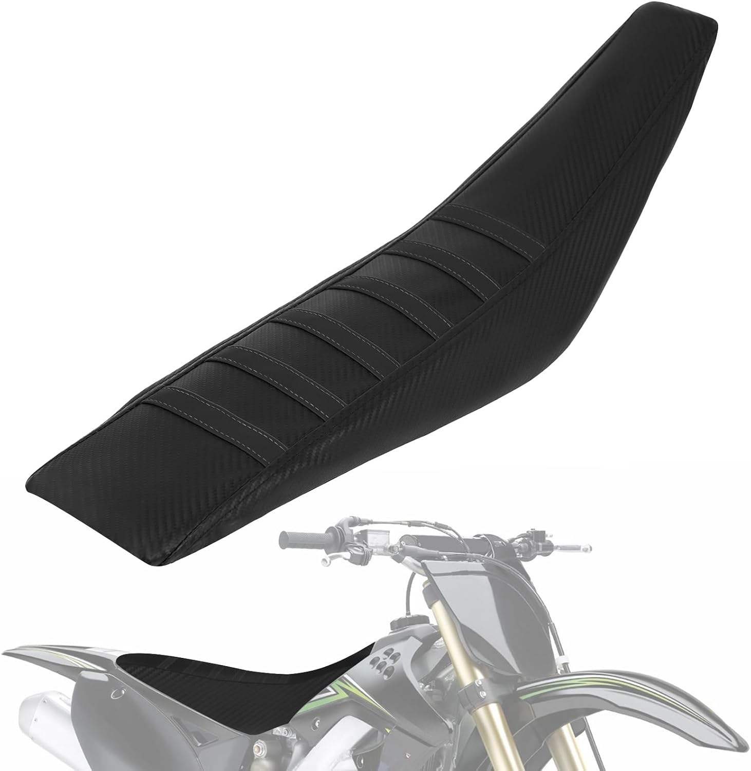 50-125cc Pit Bike Seat Cover Black - 640*150MM for CRF 110 KLX 110 TTR 110 125 YZ RM 125 and More Pit Dirt Bike Motorcycle|Non-slip Stripes|High Elastic Leather|Soft Sitting|Thickened Fabric