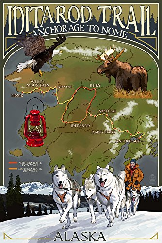 Alaska, Iditarod Trail Topographic Map (12X18 Hand Signed Print Master Wall Art, Poster Decoration) #TOP17