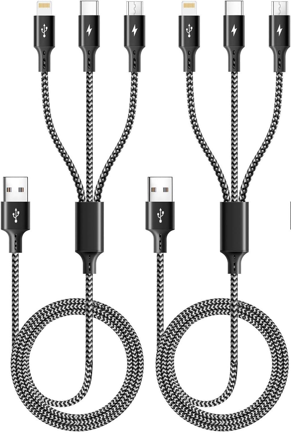 ASICEN USB Schnellladung Ladekabel 3 in 1,Universal Multi Ladekabel,2Stück | 1.5M Nylon Mehrfach Schnellladekabel mit für iPhone 18 17 16 15 14 13,Samsung Galaxy,Pixel,LG,Tablets,Huawei,PS