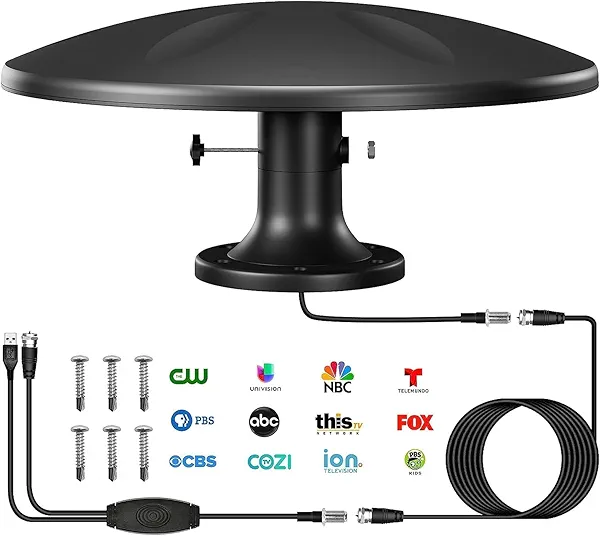 Outdoor TV Antenna omnidirectional Reception Over 100 Miles Range Enhanced VHF and UHF 4K HDTV Antenna, 16.5 feet RG6 coaxial Cable (Black (with Amplifier))