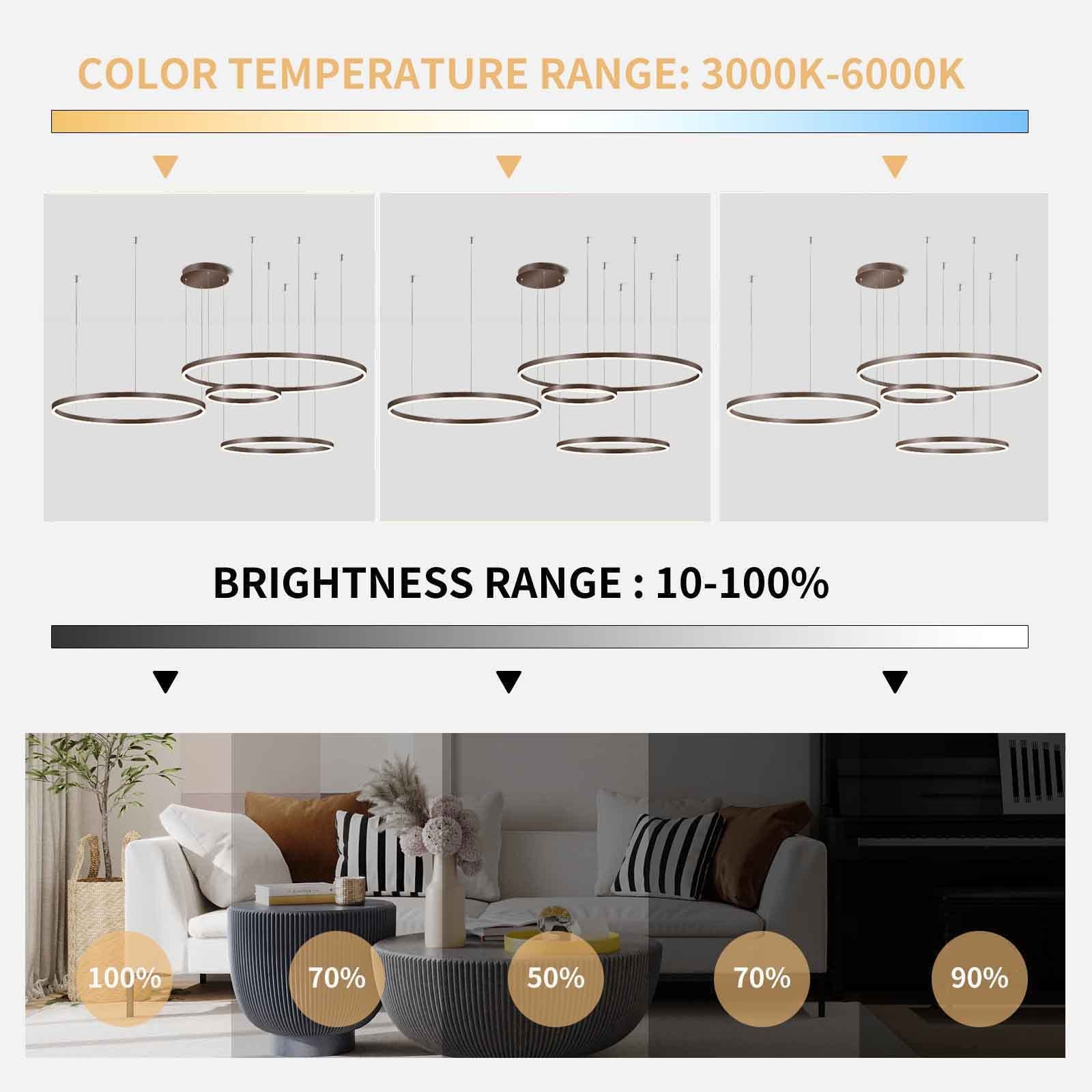 Moderna lampada a sospensione a LED, 4 anelli collezione di vernice oro, applique a sospensione a luce regolabile Lampadario a soffitto moderno, dimmerabile con telecomando 3000K-6000K - 68W (