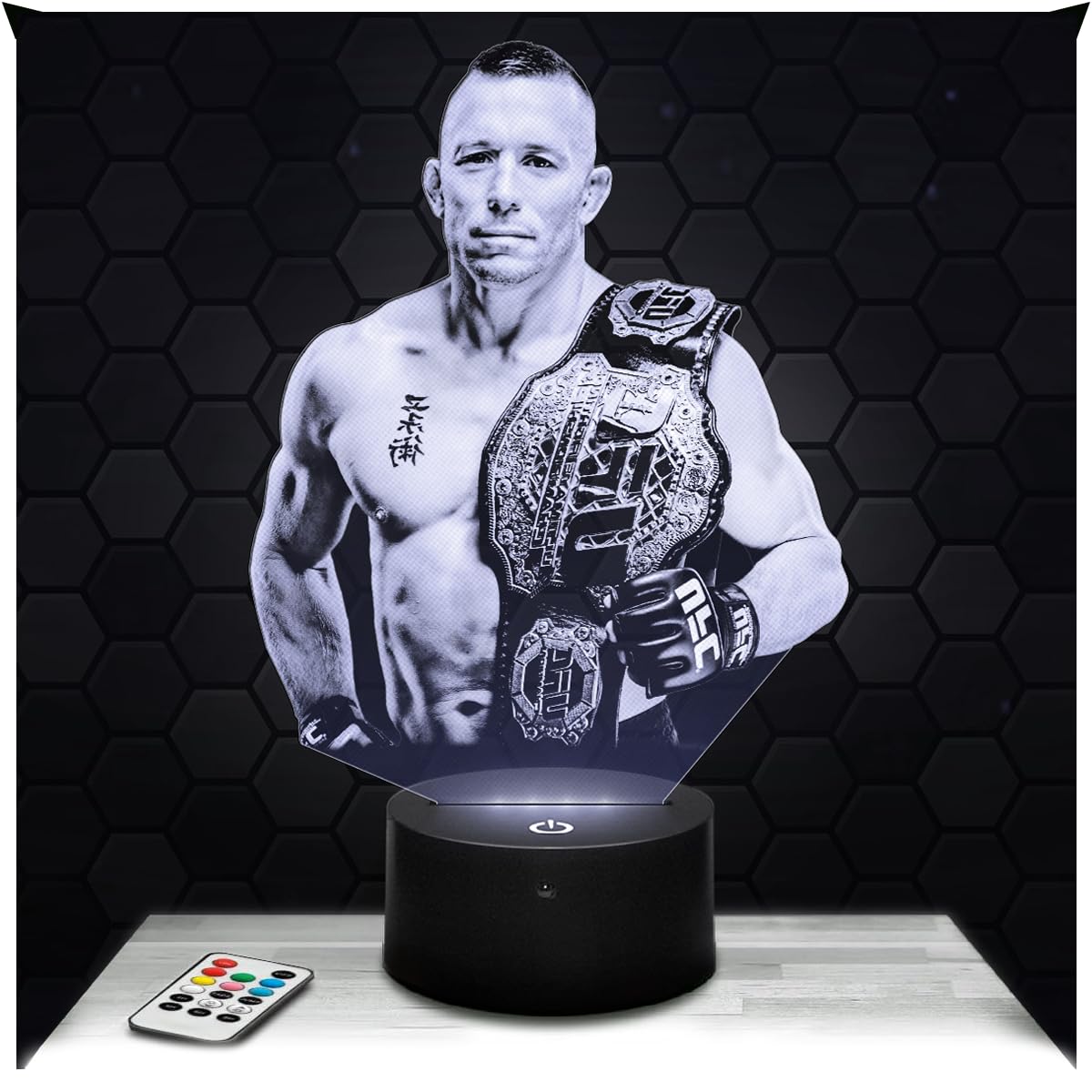Lampephoto.fr - George Saint Pierre GSP MMA 3D Lamp Decoration Free Martial Arts, Gift idea for Men George Saint Pierre GSP MMA Adult Night Light Room Decor, Original Christmas, Gift idea for Men