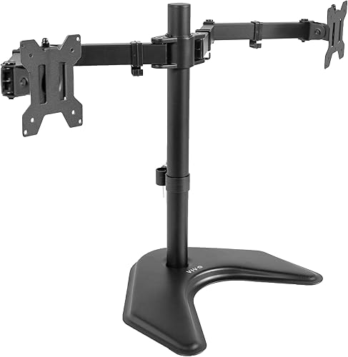 VIVO STAND-V032F - Soporte de escritorio independiente para 2 pantallas de hasta 32 pulgadas, brazos totalmente ajustables de alta resistencia con