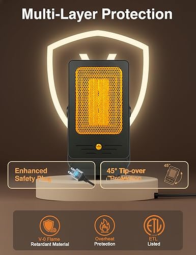 Miniatura 4 de Calentador de espacio para uso en interiores, calentador PTC pequeño de escritorio con calentamiento rápido de 2 segundos, protección contra