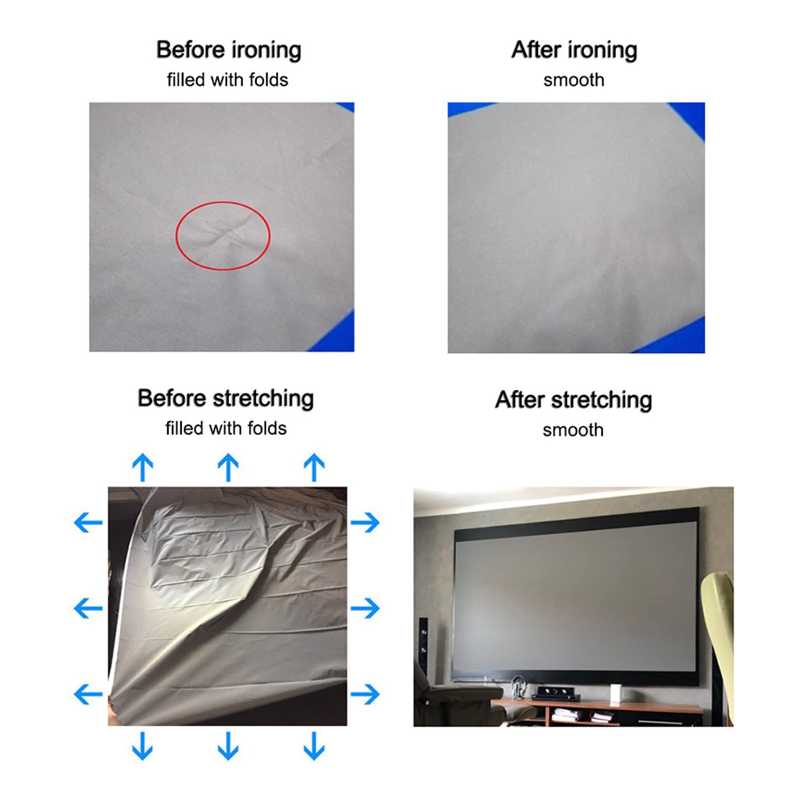 Ekran Kina Domowego Prosty przenośny ekran projektora anty-lekka tkanina odblaskowa do domowego biura na zewnątrz kurtyna HD 3D 4K zwiększa jasność(133 inch)