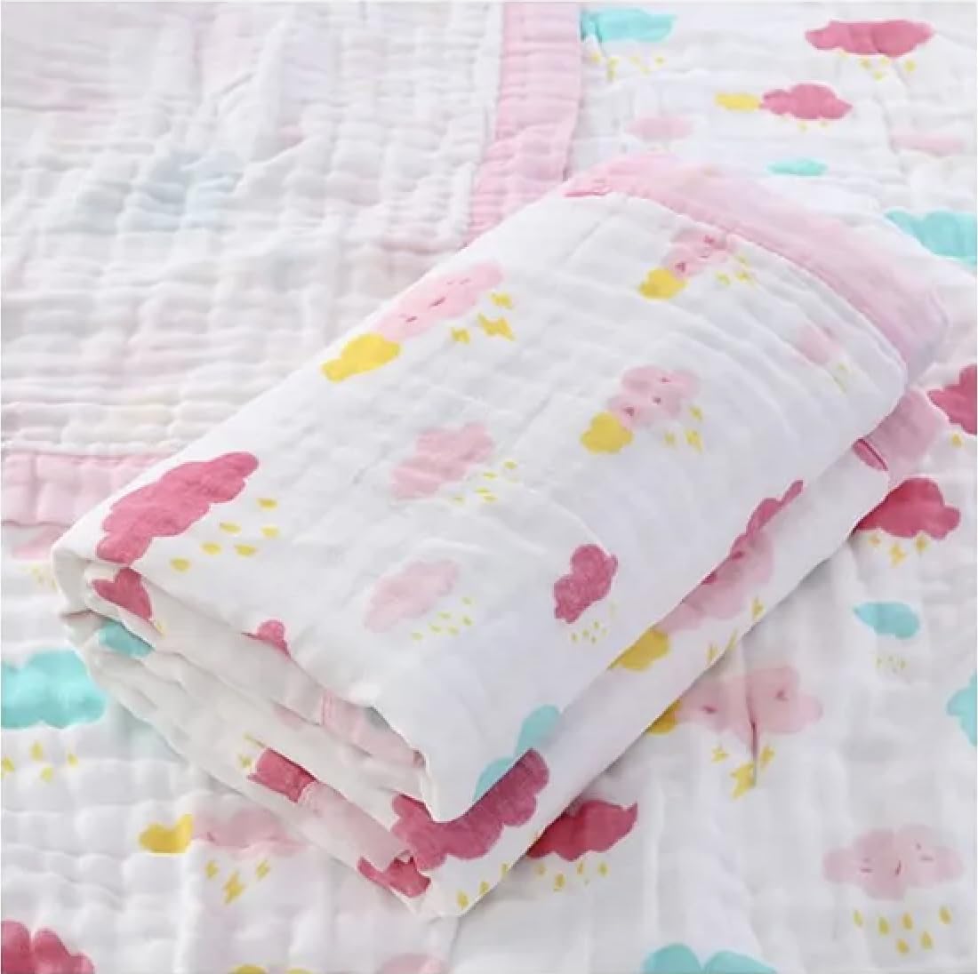 6-Layer Muslin 100% Cotton Baby Blanket – Ultra-Soft All-Season Crib & AC Quilt Wrap | 110 x 110 cm | Unisex Newborn & Toddler Gift (Light Blue)-image-35