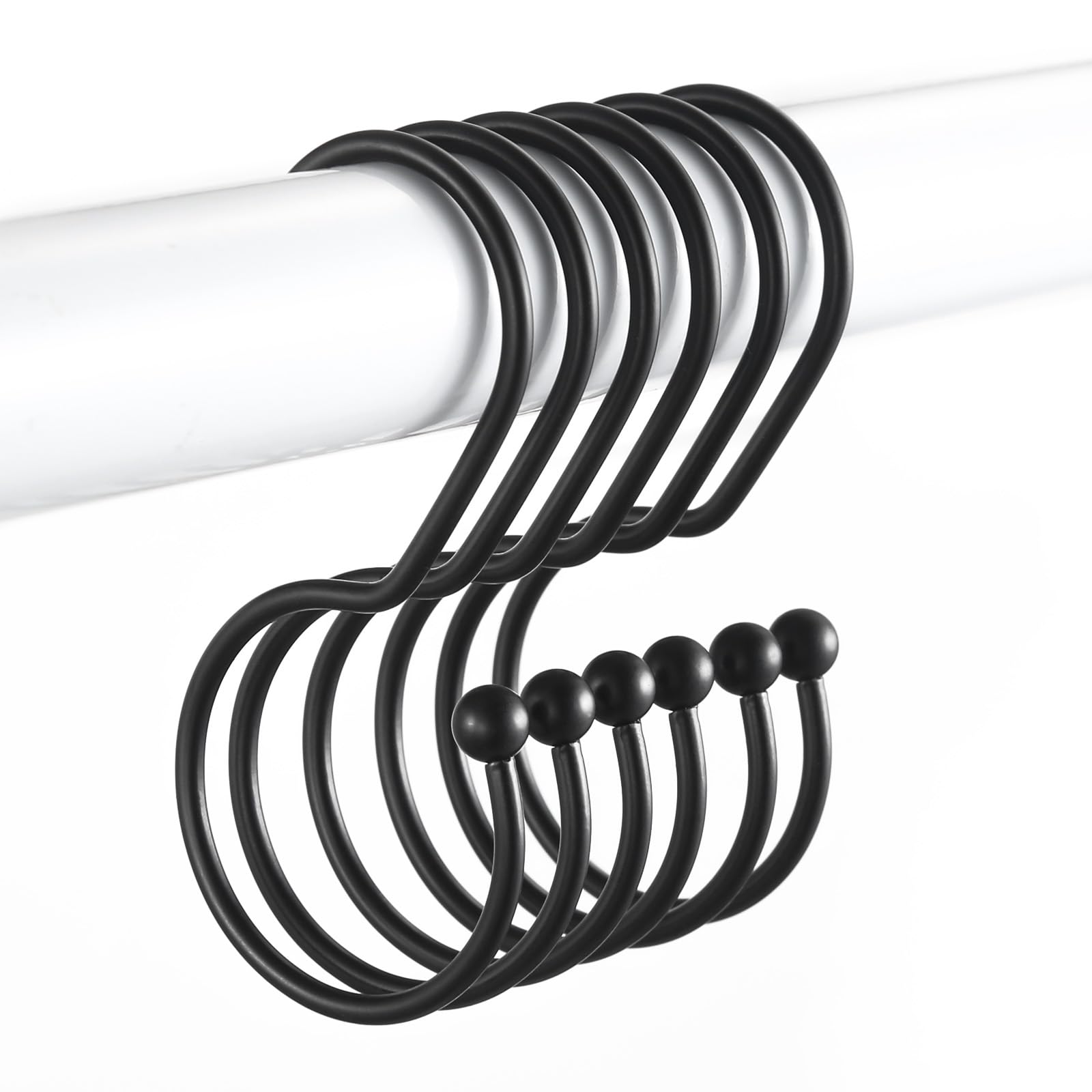 Photo 1 of Goowin Shower Curtain Hooks, Anti-Fall S-Shaped Shower Curtain Ring, Decorative Black Shower Curtain Hooks Rings Rust Proof Shower Rings for Curtain, Shower Hooks for Shower Curtain, 12 Pack, Black