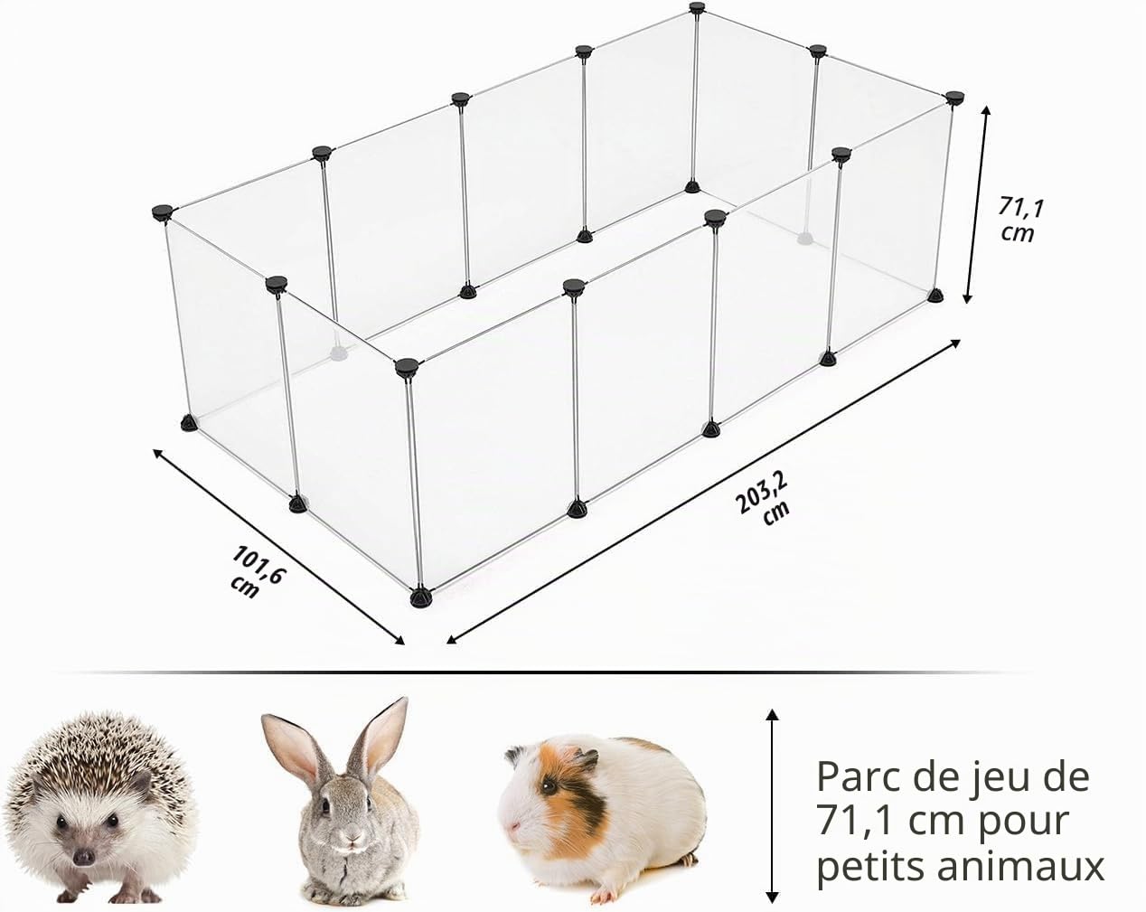 LURIVA Grand Parc Transparent pour Animaux domestiques, 71,1 x 50,8 cm (H x l), Parc pour Petits Animaux, enclos pour Chien, Chaton, Furet, Cochon d'Inde, Utilisation en intérieur, 12 Panneaux