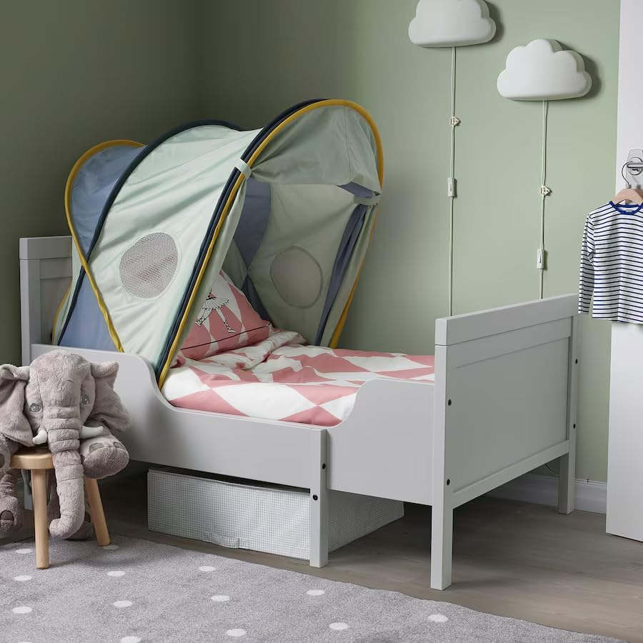 Children’s Bed Tent Canopy – Mint Green and Blue Pop-Up Play Tent for Twin Beds, Kids Indoor Sleeping Dome for Boys and Girls