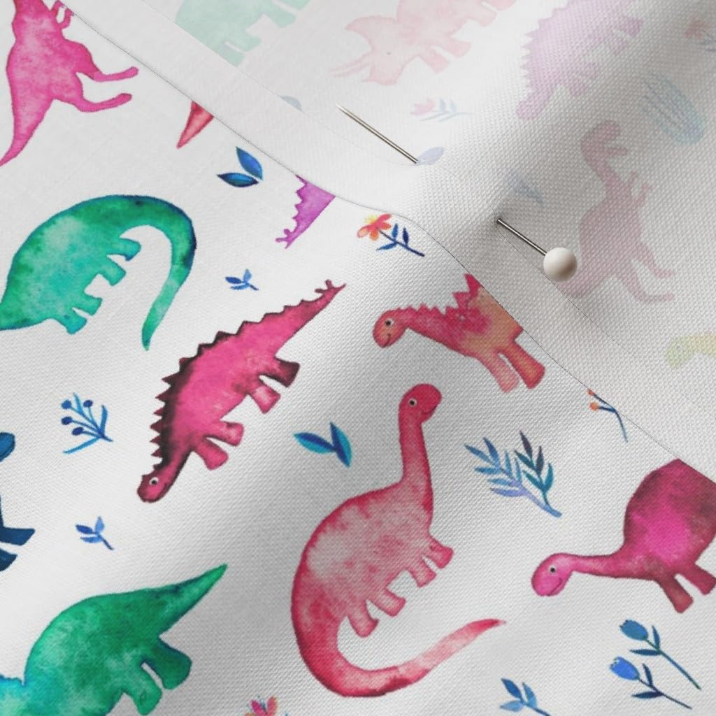 Spoonflower Fabric - Tiny Multi Color Dinos White Dinosaurs Dino Watercolor Cute Nursery Printed on Petal Signature Cotton Fabric by The Yard - Sewing Quilting Apparel Crafts Decor