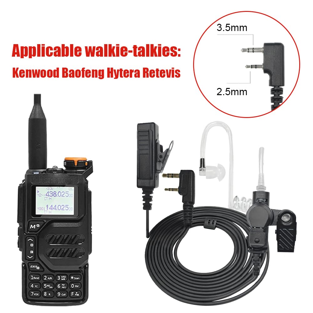 Confezione da 2 auricolari per walkie talkie Big PTT con microfono, 2 pin, per radio bidirezionale Baofeng UV5R Retevis H-777