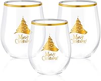 Vista 13 de SUT Paquete de 32 copas de vino de plástico con borde dorado de 12 onzas, sin tallo, desechables con calidad premium, reutilizables, irrompibles