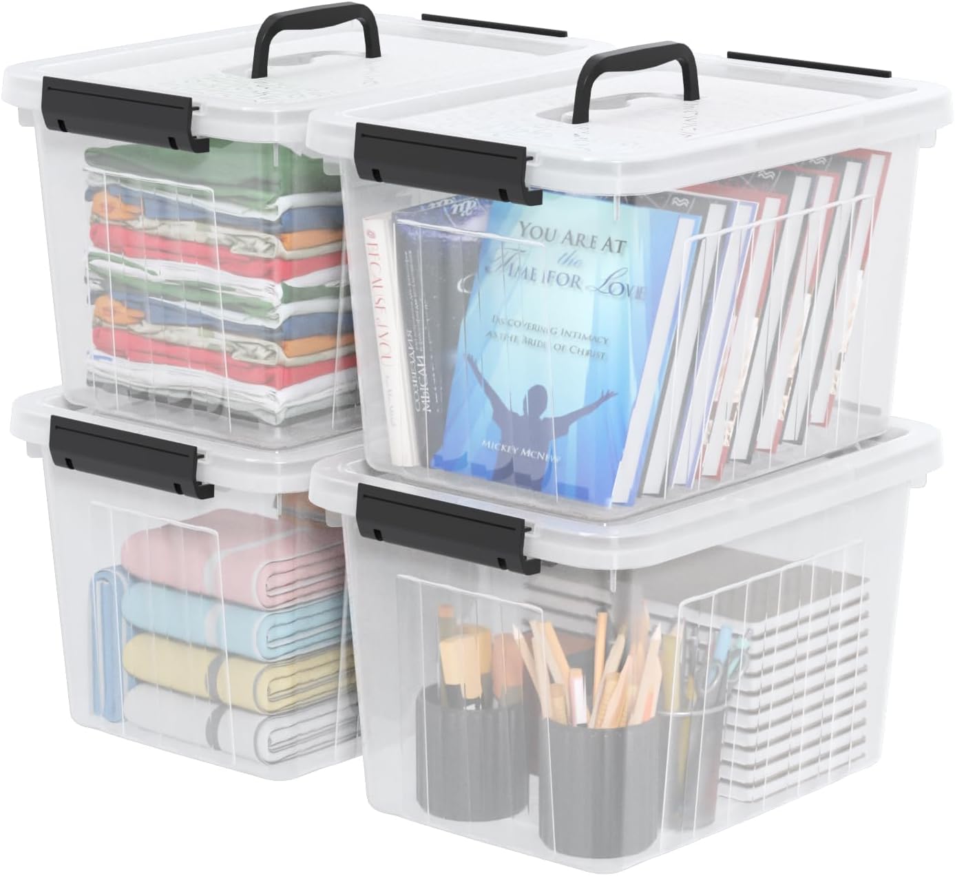 20 Liters Clear Storage Boxes with Lids and Handles, Plastic Containers Totes Set of 4