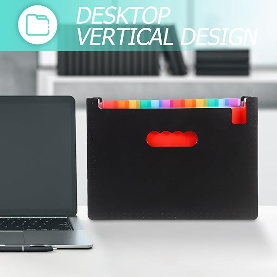 Accordion File Organizer Multi-Layer Expanding File Folder with 25 Pockets, A4 Document Storage Bag with Rainbow Labels, Office Receipt and Document Organizer for Desktop Filing