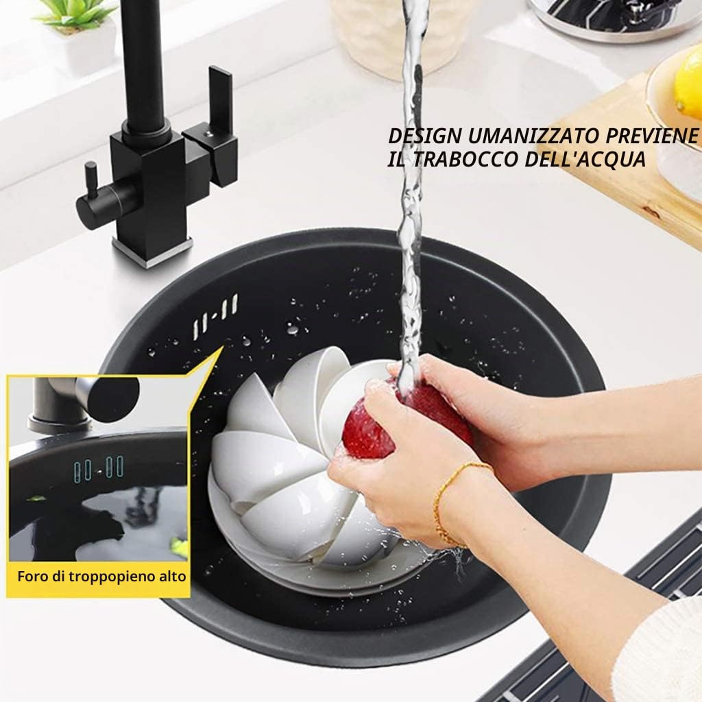 Lavandino Rotondo Nero per Ristrutturazione Cucina e Bagno (42cm, Nero)