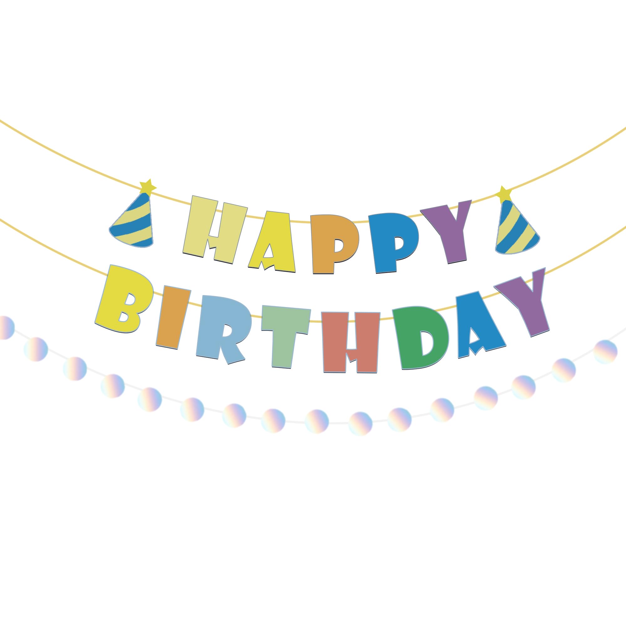 Happy Birthday Banner, Birthday Decorations Birthday Banner with Circle Dots Garland, Happy Birthday Sign for Party Decoration Supplies (A)