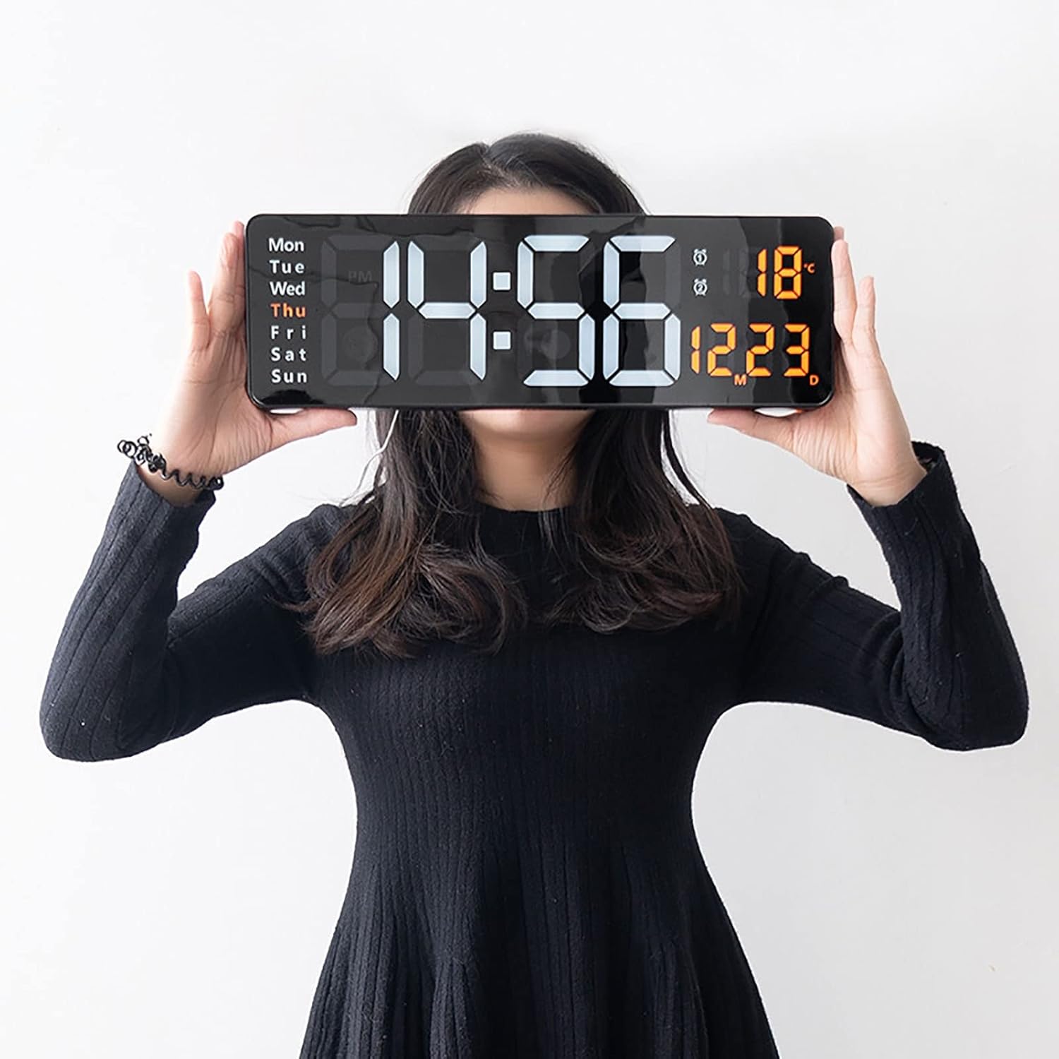 LED Digital Wall Clock with Jumbo Big Number Display, Date/Temperature/Week/Alarm Clock/Timer, Fitness Timer for Gym Home Kitchen Office Restaurant (Color : Orange)