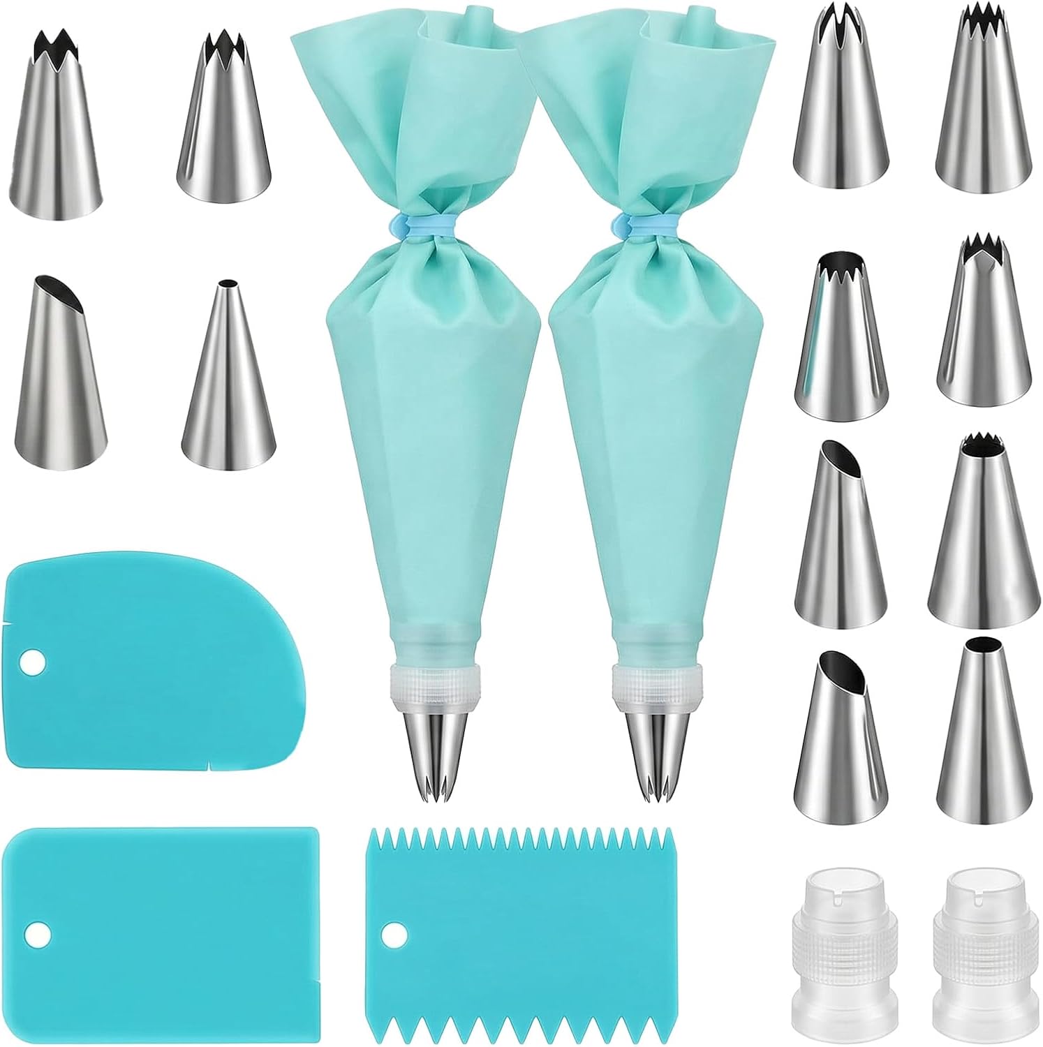 Piping Bags and Tips Set 21PCS, Cake Decorating Kit Supplies Standard Converters, Silicone Rings, Piping Bags for Cookie Icing and cake