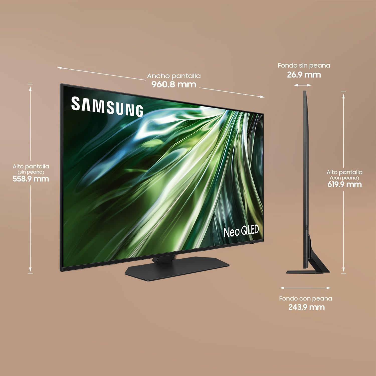 Samsung TV 43 Pulgadas Neo QLED QN90D 4K Mini LED con Resolución 4K Mejorada, Procesador NQ4 AI Gen2 con Inteligencia Artificial, Dolby Atmos, Q-Symphony y Motion Xcelerator 144 Hz