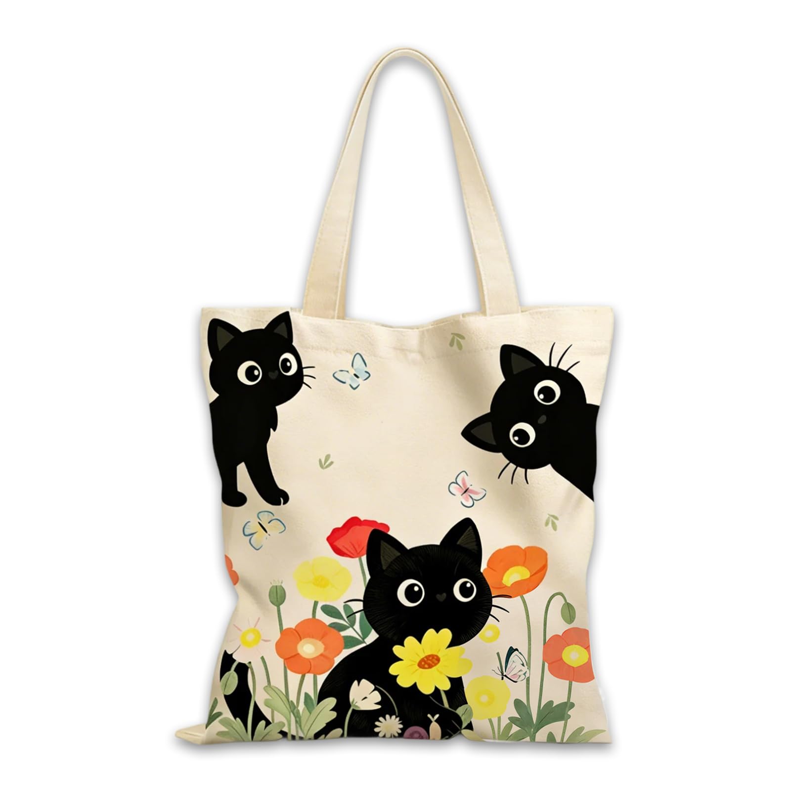 Katze Stoffbeutel Bedruckt, Jutebeutel mit Innentasche und Magnetverschluss | Stofftasche mit Motiv, Faultier Einkaufstasche Faltbar, Tasche mit Katzenmotiv Damen, Cat Tote Bag, Katzenliebhaber Geschenke