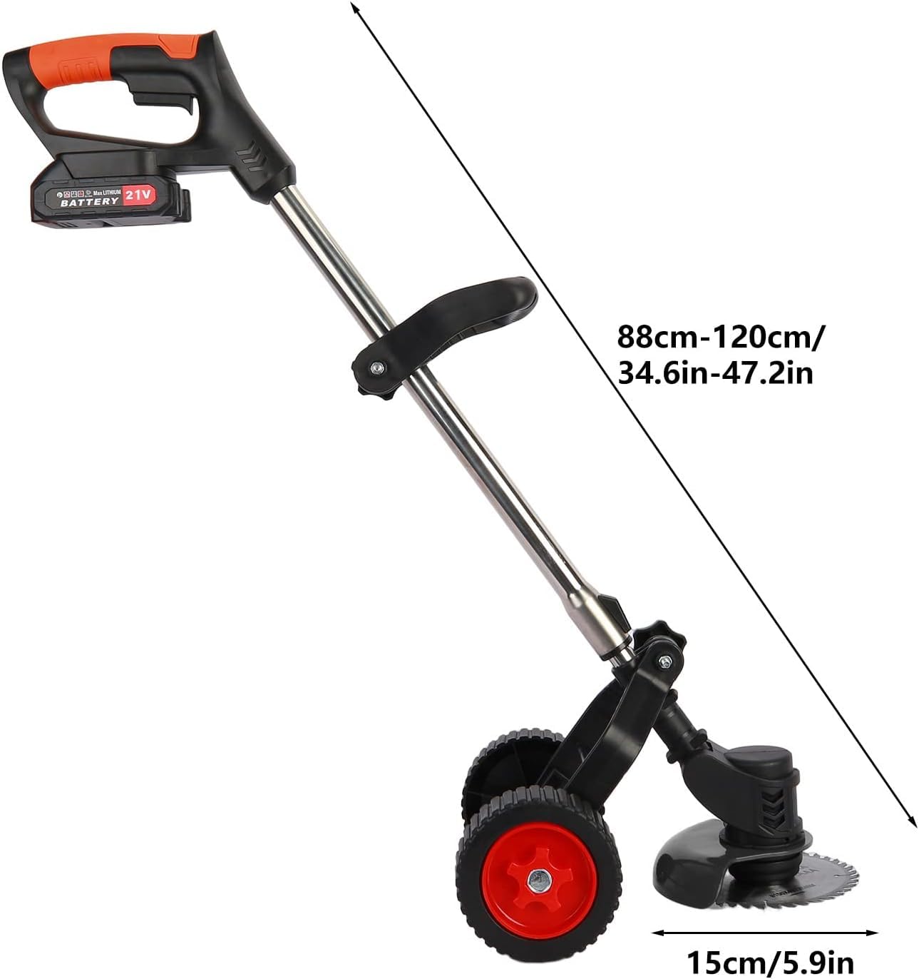 Elektryczna kosiarka rotacyjna 21 V 2000 mAh z kółkami, 3 w 1, elektryczna kosiarka do trawnika Hover z obcinaczem