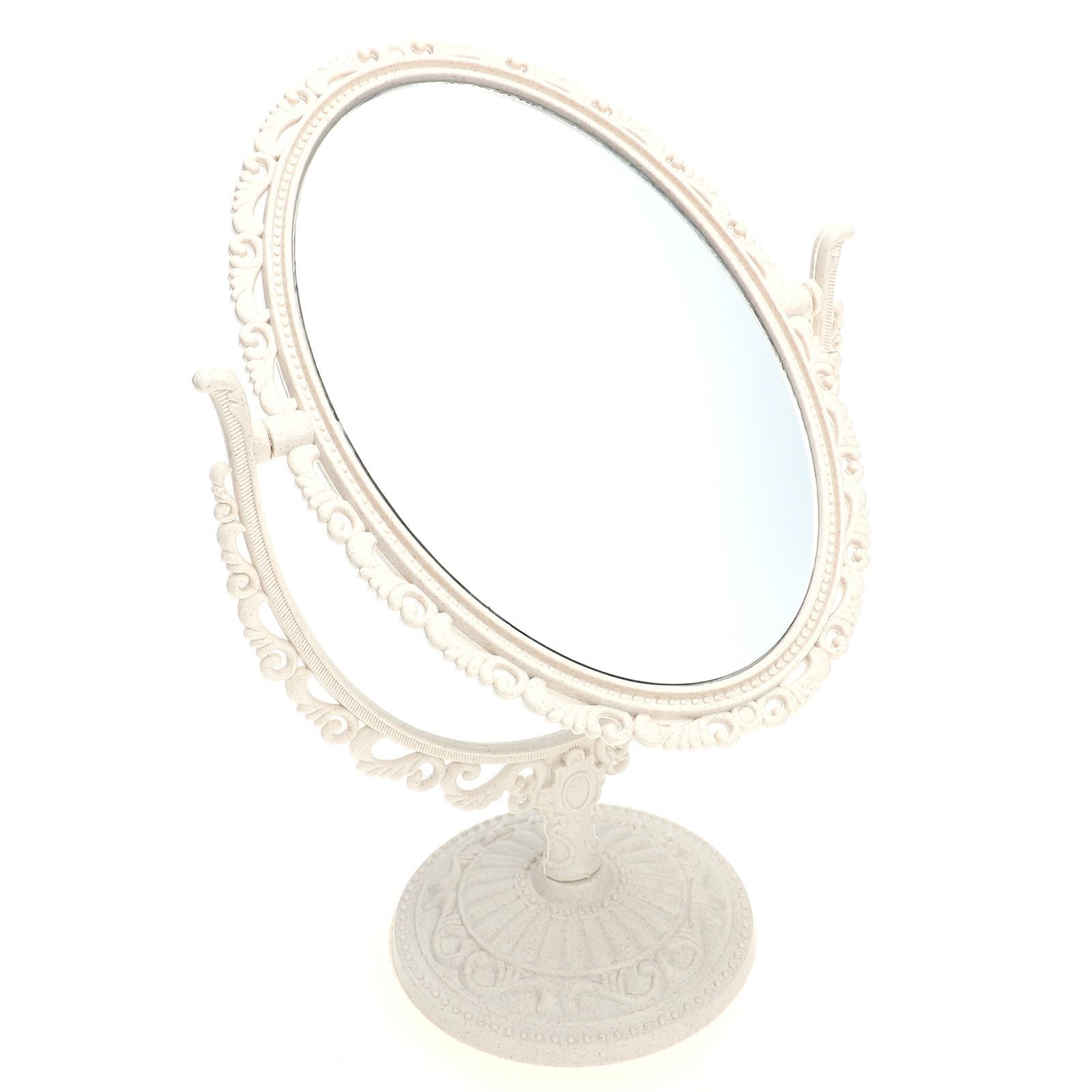Espejo de doble cara ovalado con vidrio de alta claridad y base estable para maquillaje