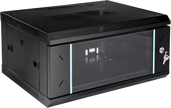 4U Wall Mount Server Cabinet, Network Server Data Cabinet Rack with Locking Clear Glass Door & Openable Side Panel, Wall Mount IT Network Cabinet Enclosure Rack Black (17.7 D x 23.6 W x 9.4 H)