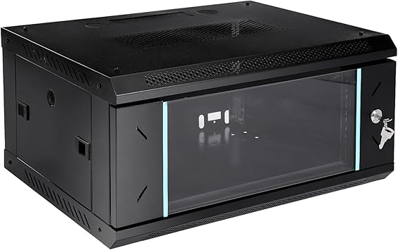 Server Rack Enclosure, 4U Wall Mount IT Network Cabinet, 17.7 Inches Deep 19 Inch Rack, Server Data Cabinet Case with Glass Door Black, Locks, Removable Side Panels for A/V Devices
