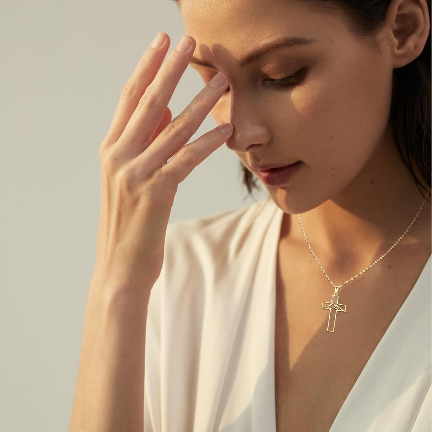 Rose/White Gold Plated Mustard Seed Necklace for Women 925 Sterling Silver Cross Pendant Mountain Sun Necklace Inspirational Christian Religious Graduation Jewelry Gifts for Women