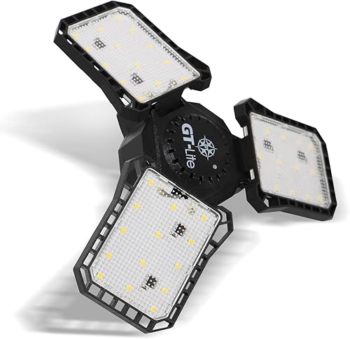 Miniatura 4 de GT-Lite Luz LED de garaje de 3000 lúmenes, equivalente a 300 vatios, bombilla ajustable de 3 paneles, equivalente a 150 W, luz diurna de 5000 K, E26