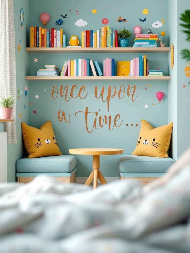 SUNBELT Once Upon a Time Wooden Cutout Sign, Nursery Decor, Wall Decor for Reading Corner, Kids Room, Family Bookshelf, Home Décor Birthday Present DIY Decoration